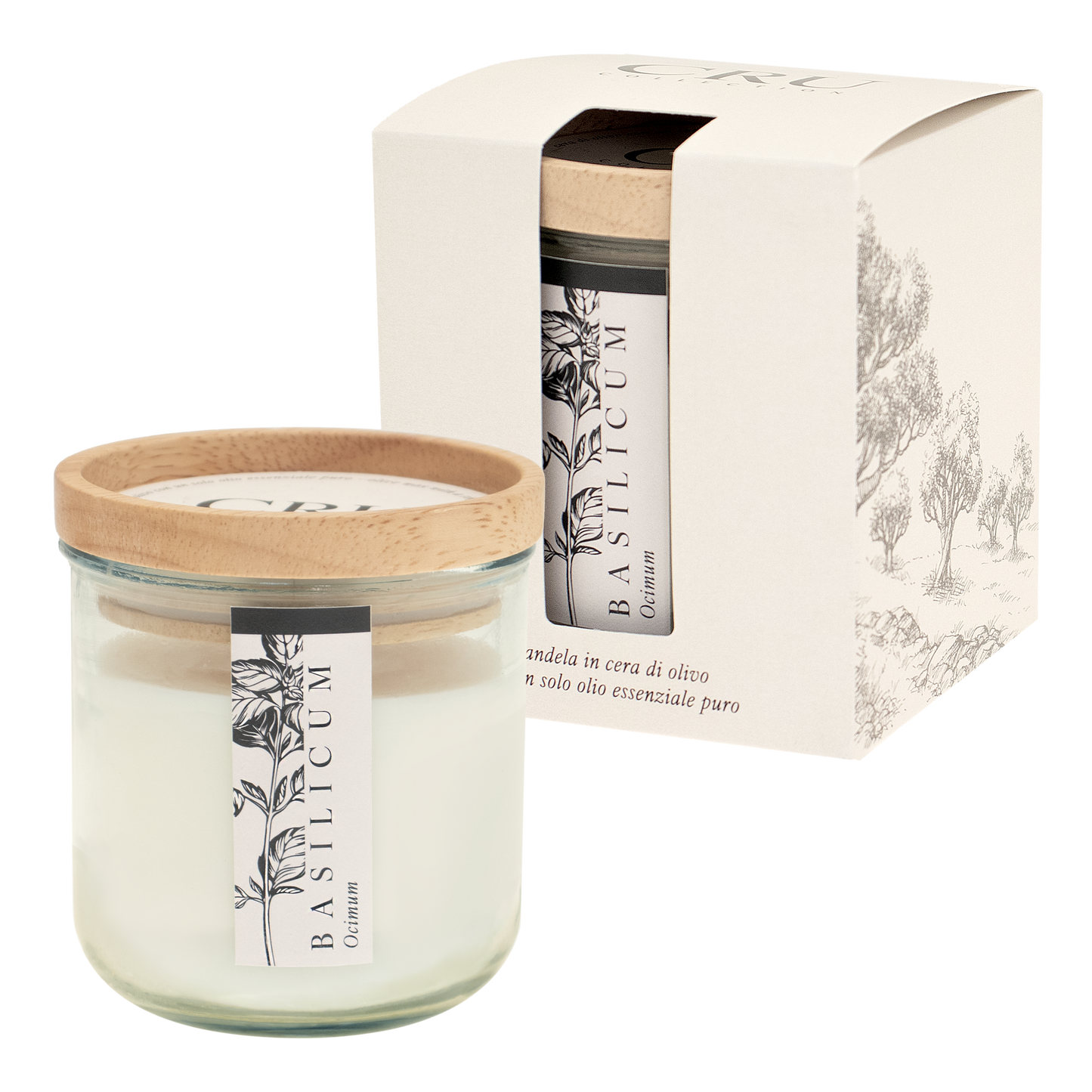 CRU: CANDELA CERA OLIVO 250g con un solo olio essenziale