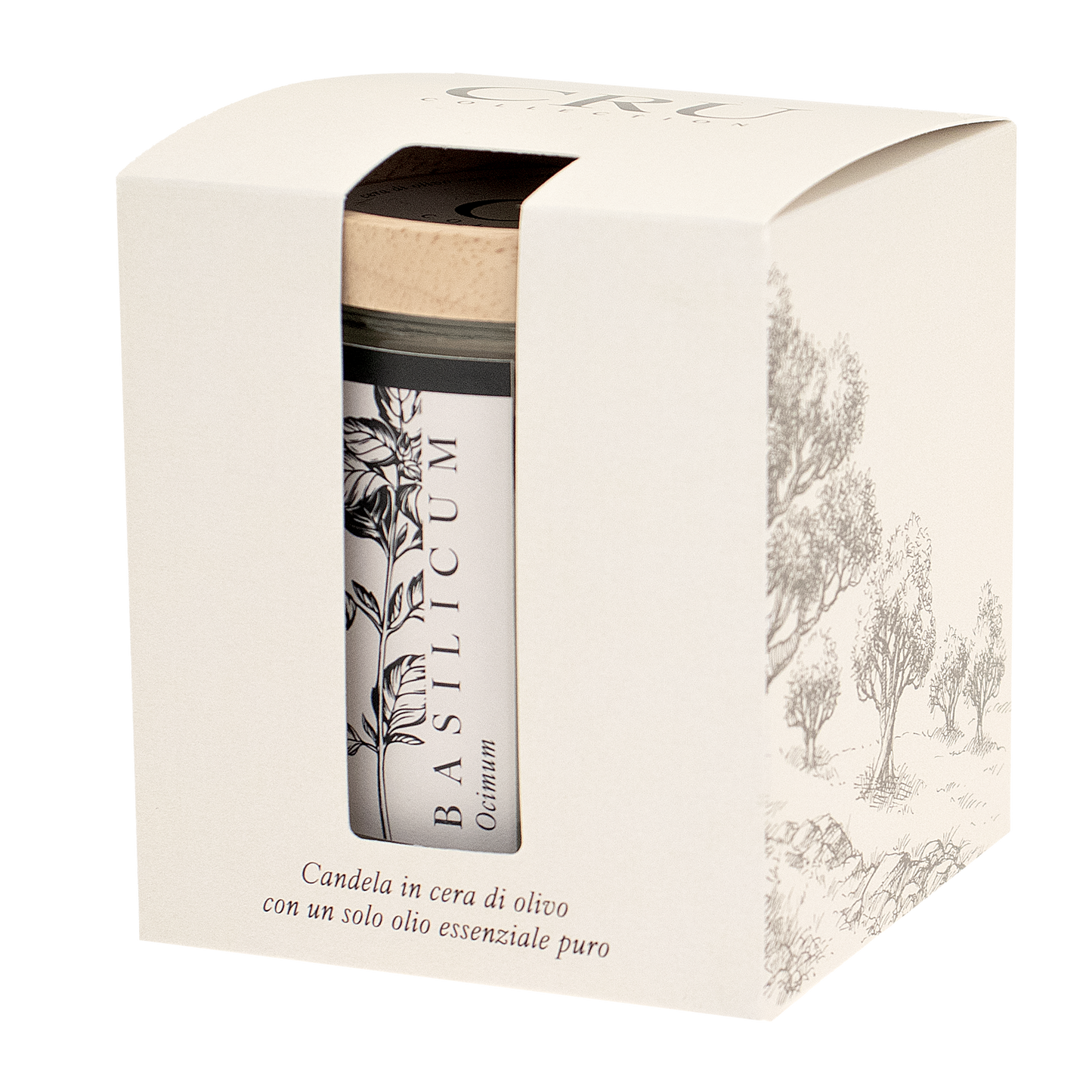 CRU: CANDELA CERA OLIVO 250g con un solo olio essenziale