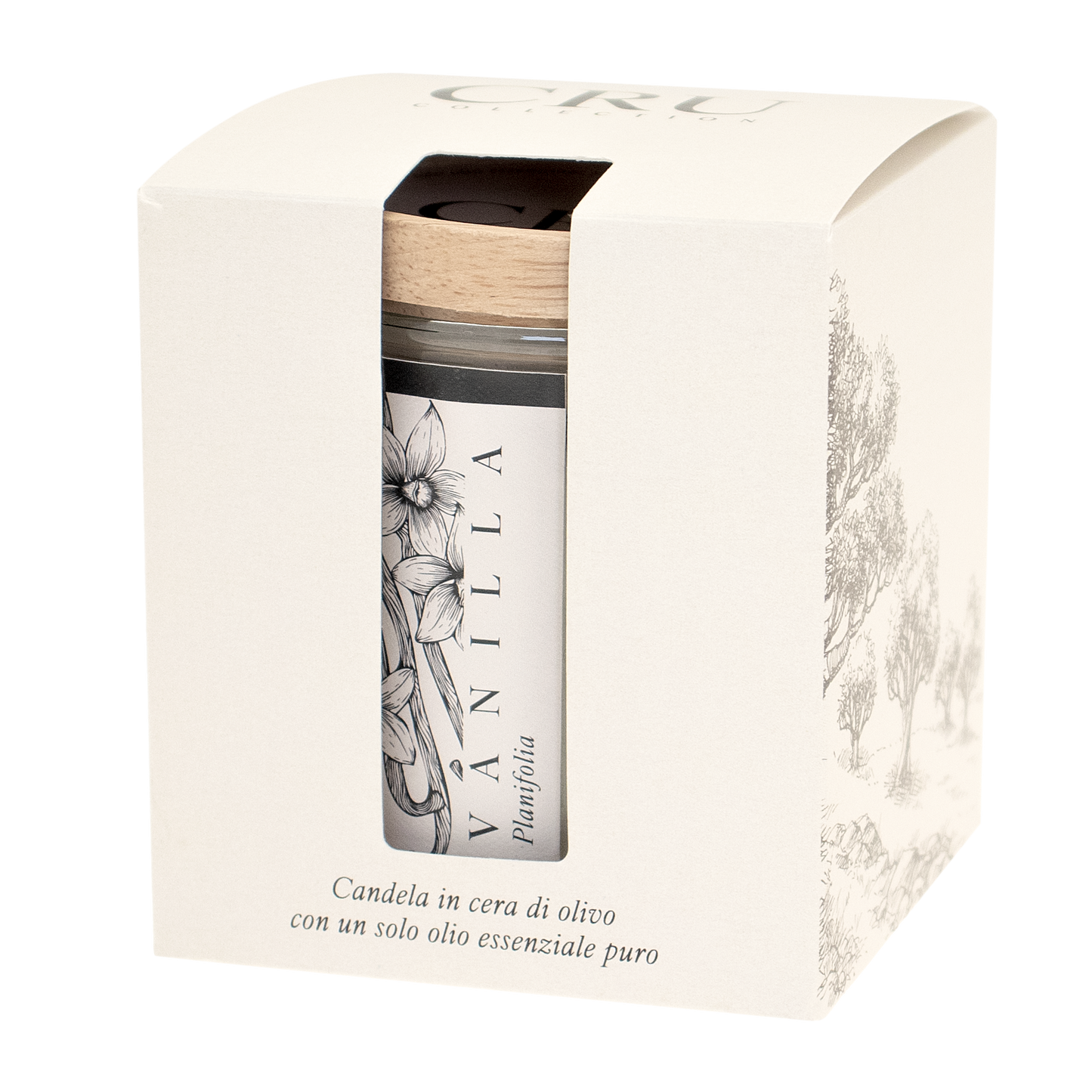 CRU: CANDELA CERA OLIVO 250g con un solo olio essenziale