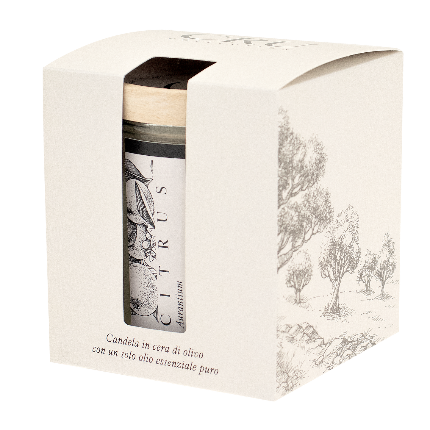 CRU: CANDELA CERA OLIVO 250g con un solo olio essenziale