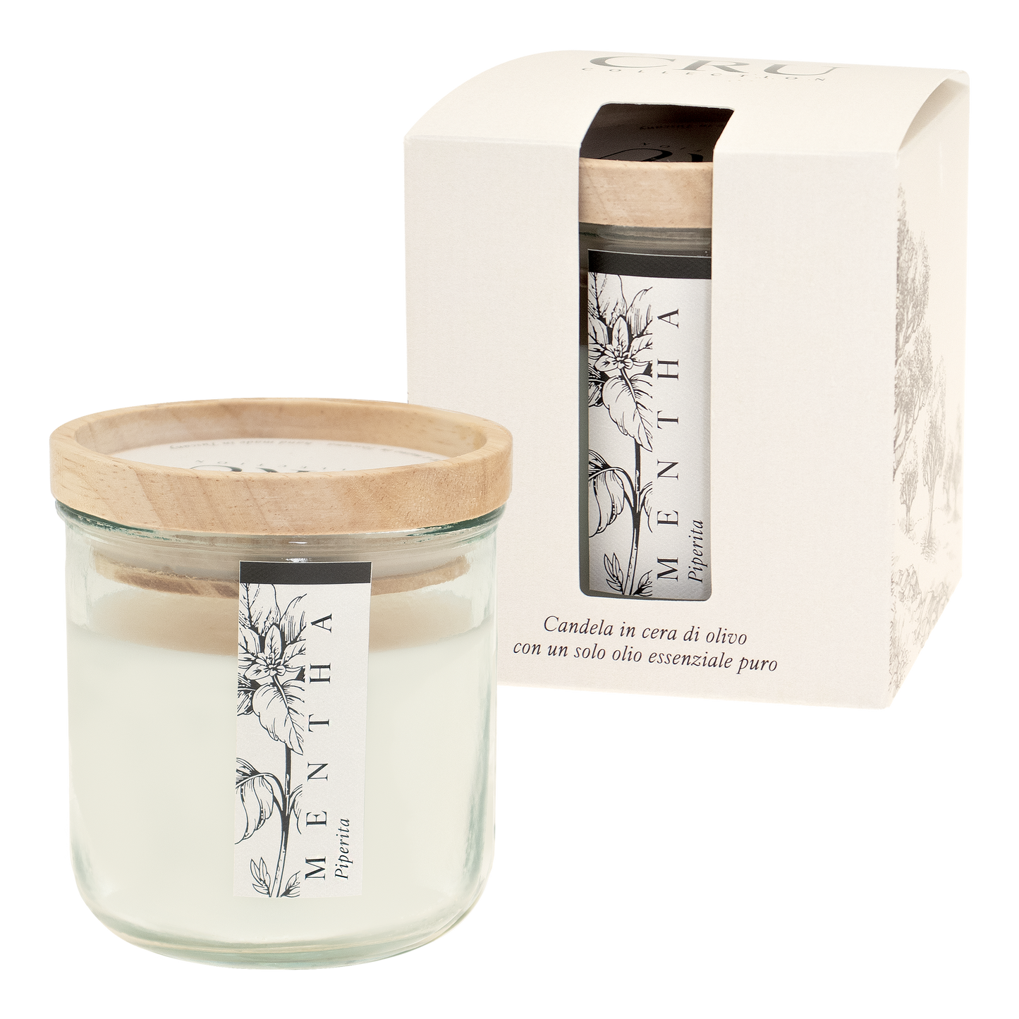 CRU: CANDELA CERA OLIVO 250g con un solo olio essenziale