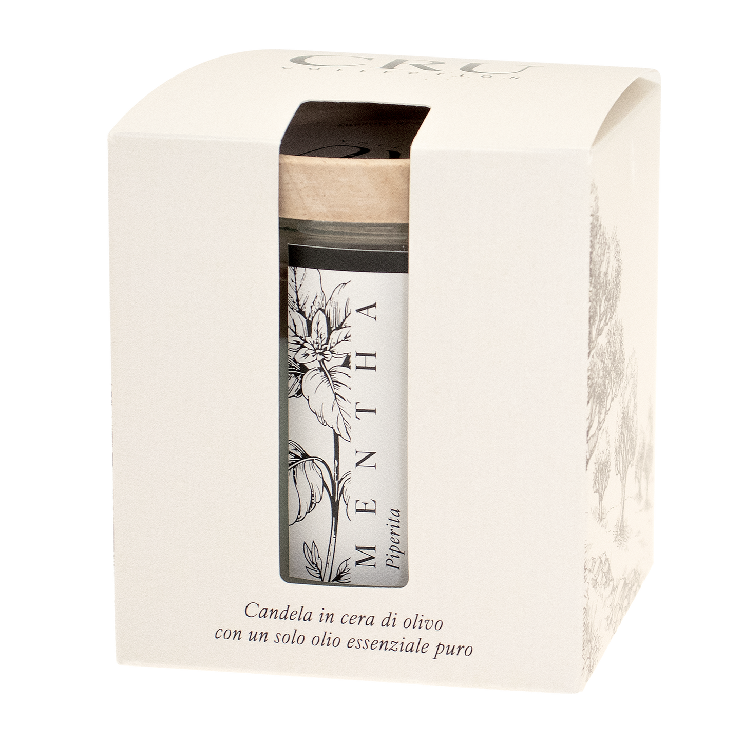 CRU: CANDELA CERA OLIVO 250g con un solo olio essenziale