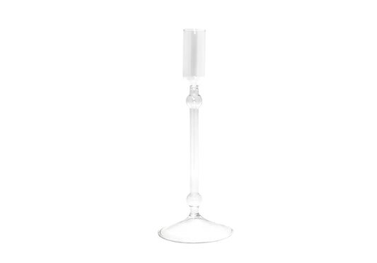 PORTACANDELA FLUTE LARGE IN VETRO SOFFIATO TRASPARENTE H23 CM