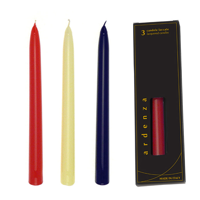 SET 3 CANDELE CONICHE LACCATE H 250 MM