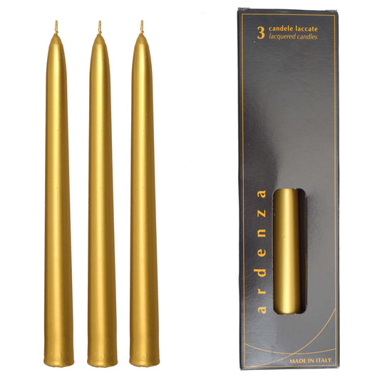 SET 3 CANDELE CONICHE ORO/ARGENTO H 250 MM